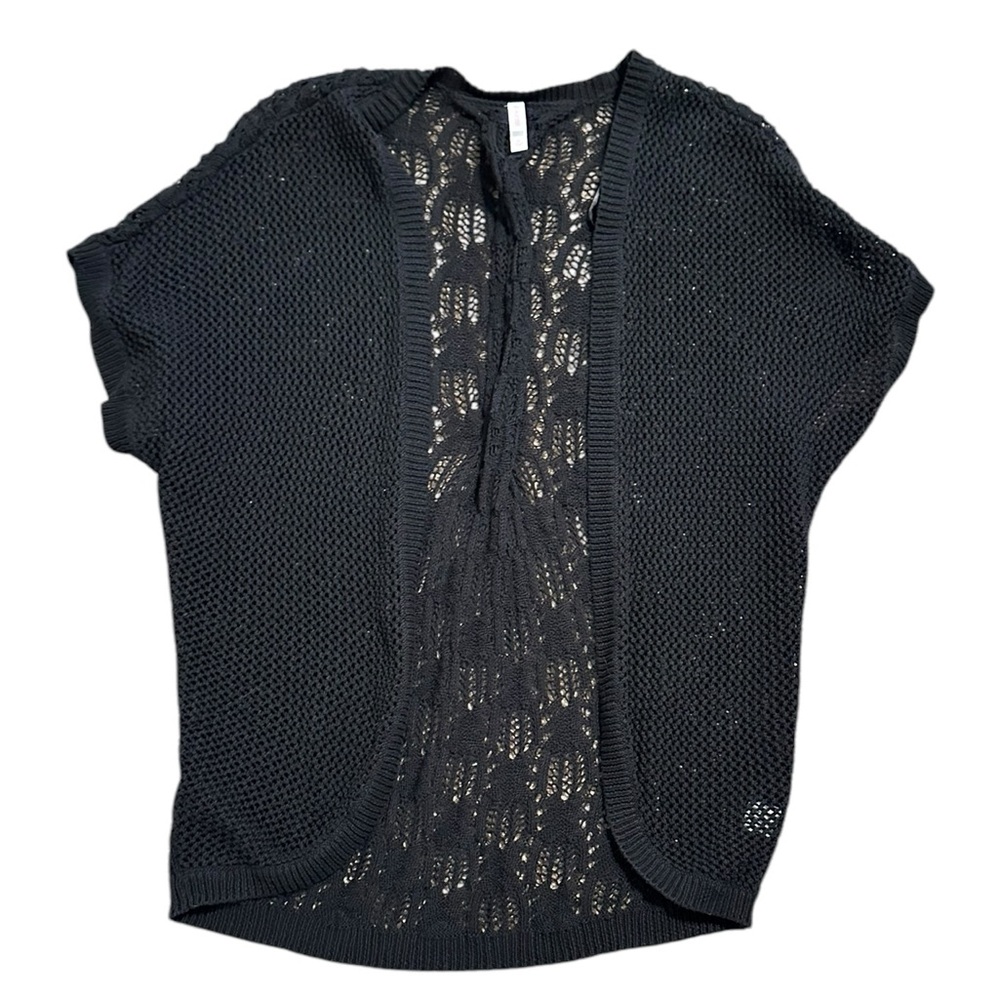 XHILARATION black short sleeve open knit long cardigan sweater size Medium